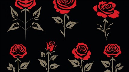 red roses set silhouette vector illustration on a isolated black background 