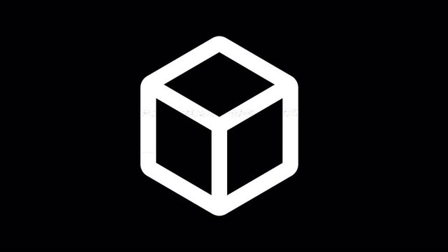 Icon dice d6 is distorted. Glitch. Noise, chromatic aberration, geometric distortion. Transparent background, looped. In-Out looped. Alpha BW at the end
