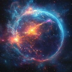 Obraz premium Celestial Orb Nebula Cosmic Brilliance a Dazzling Display of Stellar Majesty in Infinite Space