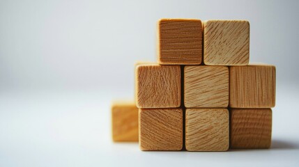 Obraz premium Stacked Wooden Blocks in Various Shades on a Light Background