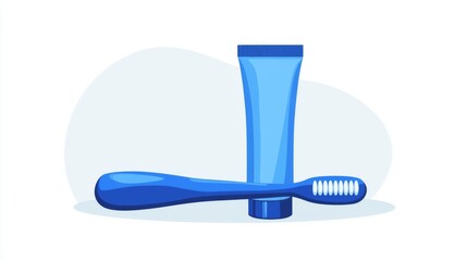 Blue toothbrush and toothpaste tube against light background