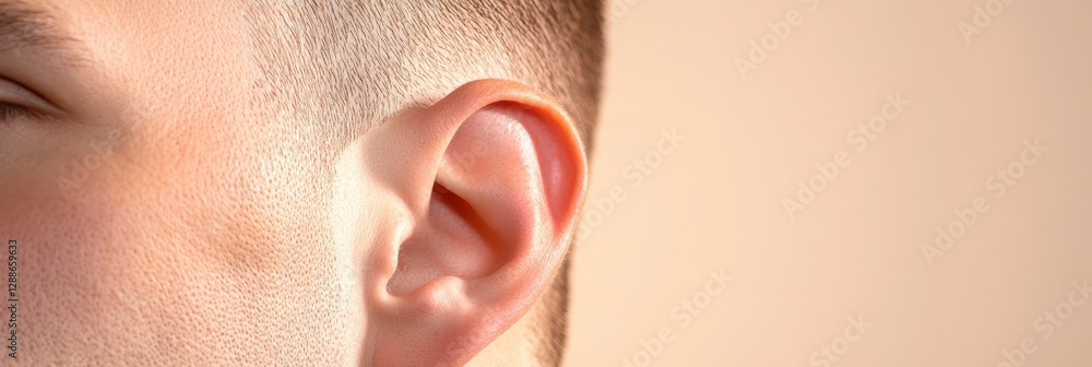 Poster detailed view of a male ear highlighting the intricate structure and emphasizing the importance of h