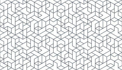 Cubes abstract architecture background, construction seamless pattern with 3D blocks, geometric linear polygon wallpaper, isometric cubic tiling pattern.