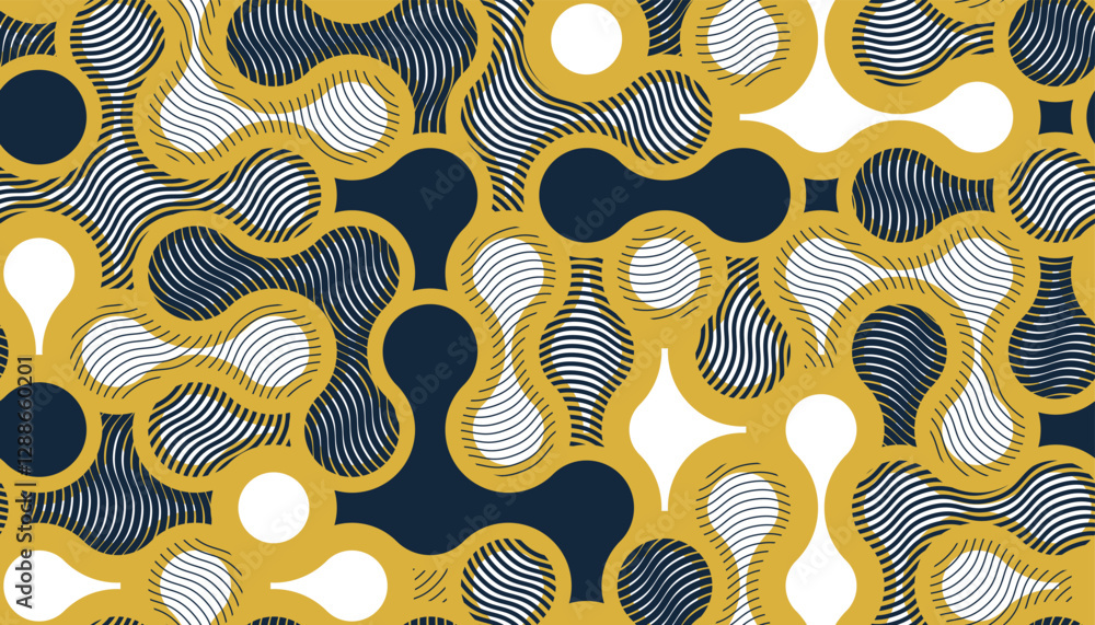 Poster fluid shapes dynamic seamless pattern, vector molecules endless abstract background, graphic style l