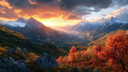 Autumn Hues in the Majestic Pyrenees Mountains