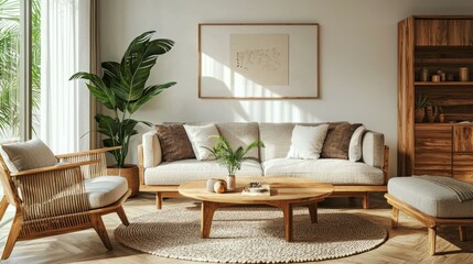 Modern Living Room with Natural Elements and Cozy Furniture