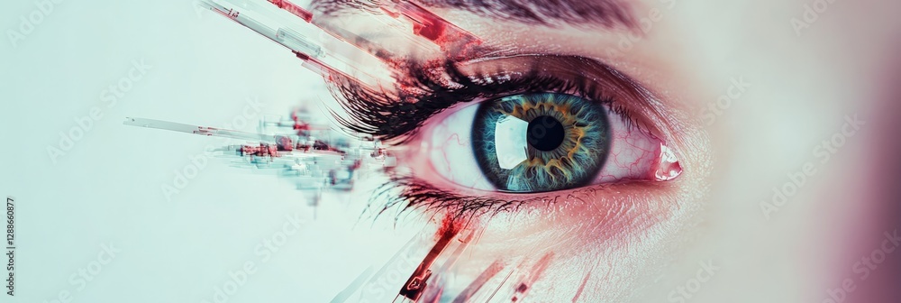 Aufkleber microscopic surgical instruments are converging towards a human eye, suggesting innovative treatment
