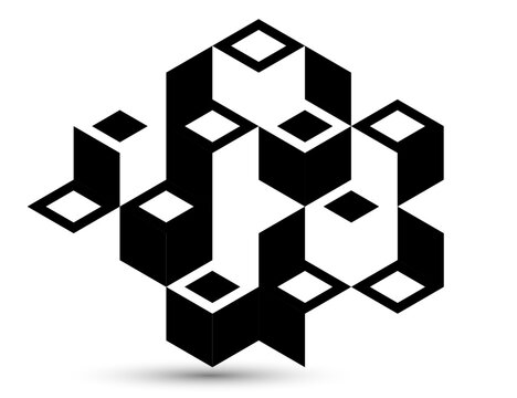 Fototapeta Isometric 3D cubes vector abstract background, geometric abstraction art modern architecture city buildings theme, cubic shapes and forms composition lowpoly style.