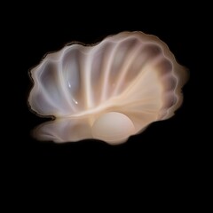 Eerie, creepy atmosphere a pearl oyster in soft pastel colors with high contrast and low-key lighting, creating a dramatic effect with deep shadows, gentle soothing tones, and unsettling details