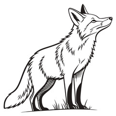 a clean sharp outline of a fox with a small train silhouette line art