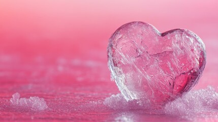 Frozen Heart of Ice Crystallized in Pinkish Hues Love and Cold Romance with a Textured Surface