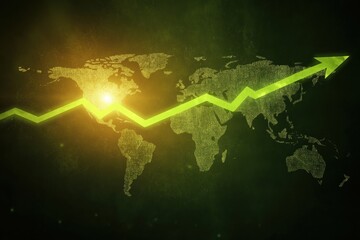 Global Financial Recovery Graph Showing Upward Trend Over World Map Illustration