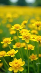 Obraz premium Dense clusters of saffron flowers in a sunny meadow, yellow blooms, saffron fields