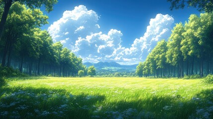 Sunny Meadow Forest Landscape