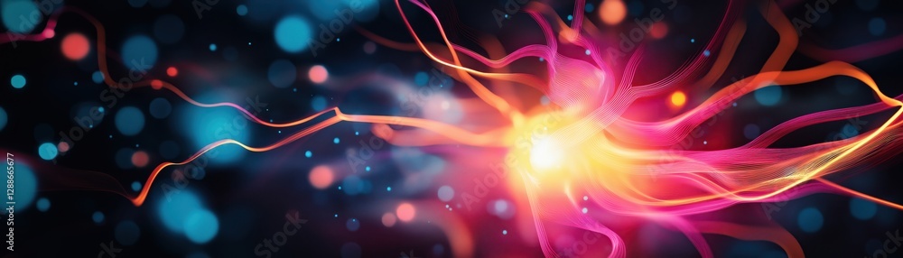 Poster abstract data flow visualization with bright colors and dynamic light effects