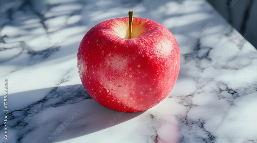 Poster a minimalist and sharp image of a single red apple on a marble counter highlighting simplicity and e