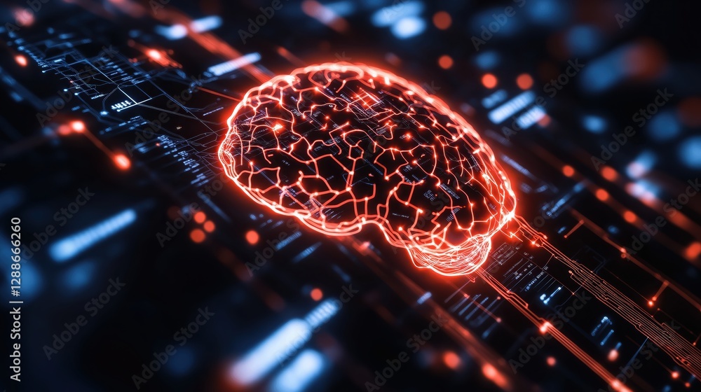 Aufkleber close-up view of advanced ai brain network with glowing connections and nodes