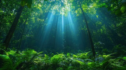 Obraz premium Sunlight Piercing Lush Rainforest Canopy