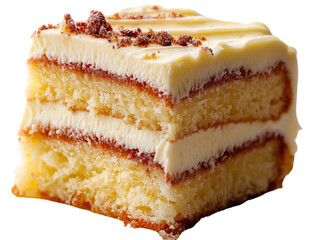 The images showcase two slices of cake: one is a rich vanilla layer cake with creamy frosting and crumbs on top, while the other is a red velvet cake with cream cheese frosting and red crumbles.