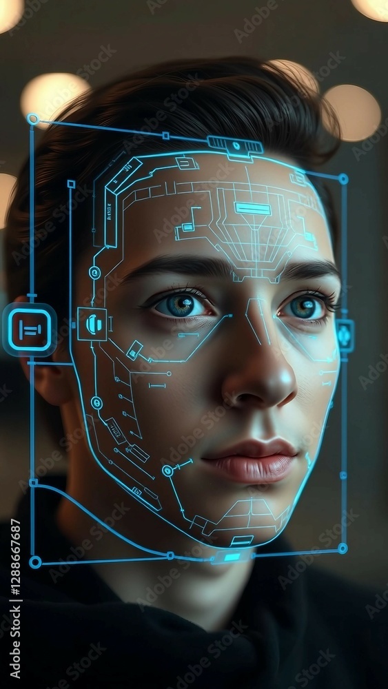 Poster facial recognition system concept face recognition 3d scanning face id vector wireframe concept vert