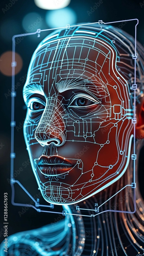 Aufkleber facial recognition system concept face recognition 3d scanning face id vector wireframe concept vert