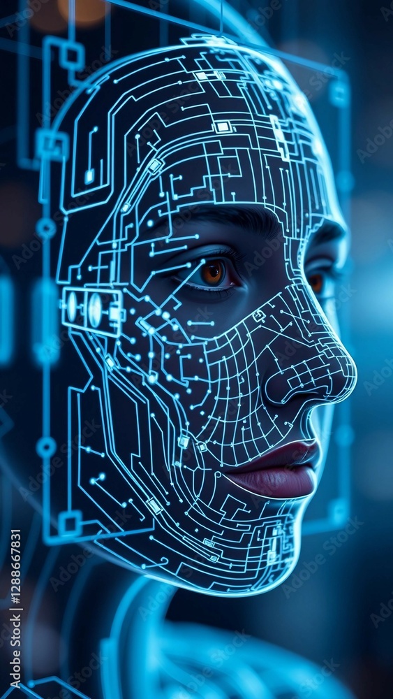 Aufkleber facial recognition system concept face recognition 3d scanning face id vector wireframe concept vert