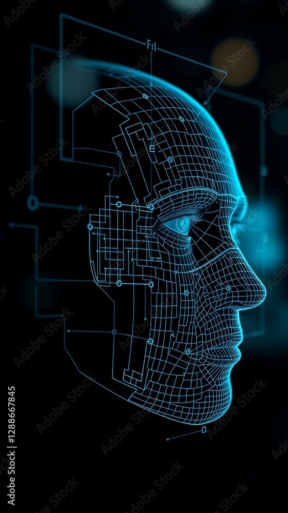 Aufkleber facial recognition system concept face recognition 3d scanning face id vector wireframe concept vert