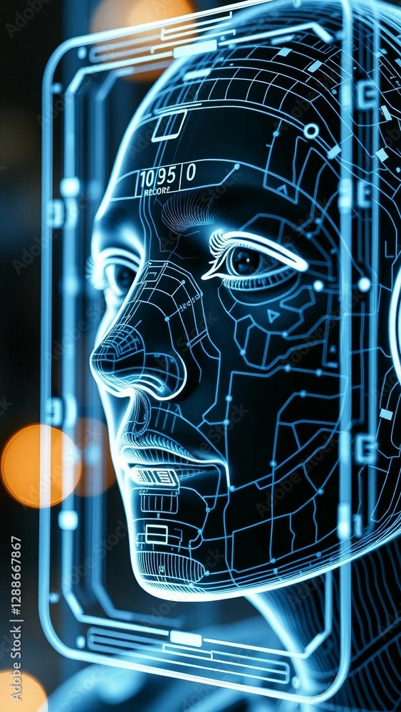 Poster facial recognition system concept face recognition 3d scanning face id vector wireframe concept vert