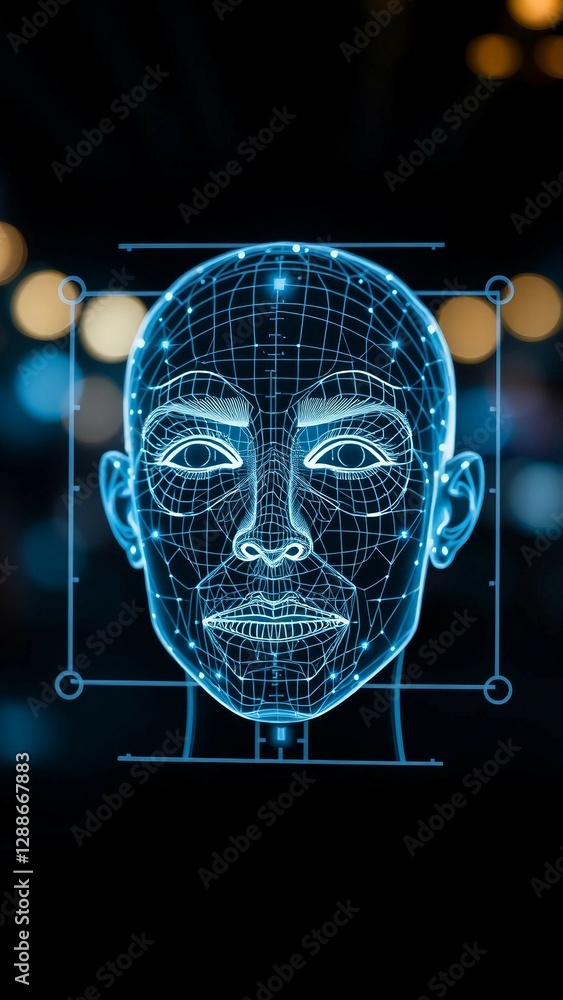 Aufkleber facial recognition system concept face recognition 3d scanning face id vector wireframe concept vert