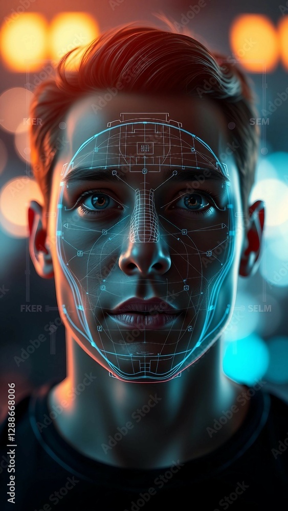 Aufkleber facial recognition system concept face recognition 3d scanning face id vector wireframe concept vert