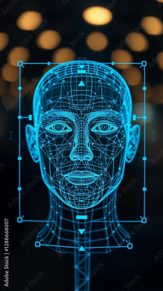 Poster facial recognition system concept face recognition 3d scanning face id vector wireframe concept vert
