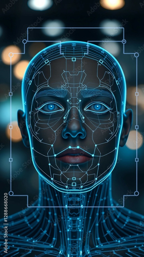 Aufkleber facial recognition system concept face recognition 3d scanning face id vector wireframe concept vert