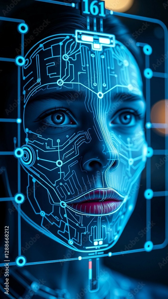 Poster facial recognition system concept face recognition 3d scanning face id vector wireframe concept vert