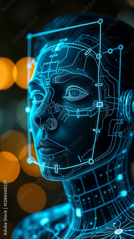 Aufkleber facial recognition system concept face recognition 3d scanning face id vector wireframe concept vert