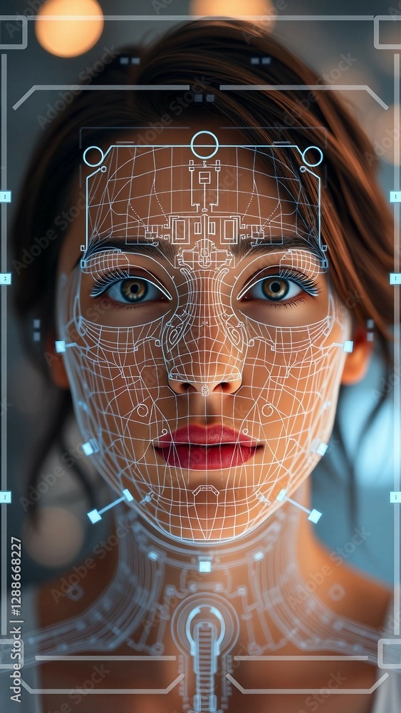 Aufkleber facial recognition system concept face recognition 3d scanning face id vector wireframe concept vert