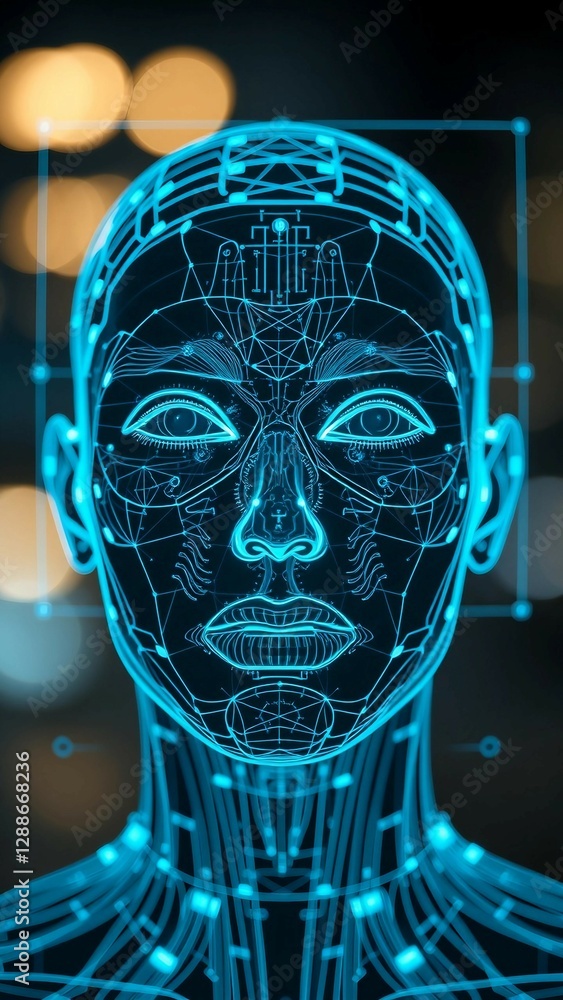 Aufkleber facial recognition system concept face recognition 3d scanning face id vector wireframe concept vert