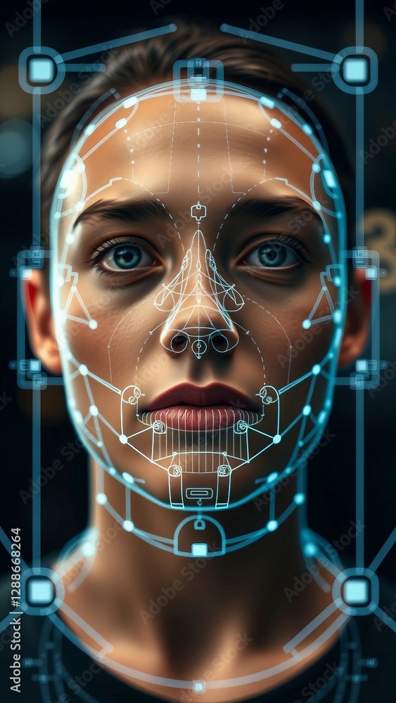 Aufkleber facial recognition system concept face recognition 3d scanning face id vector wireframe concept vert