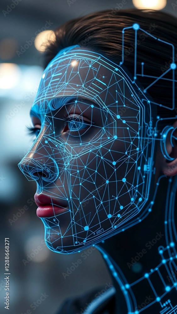 Aufkleber facial recognition system concept face recognition 3d scanning face id vector wireframe concept vert