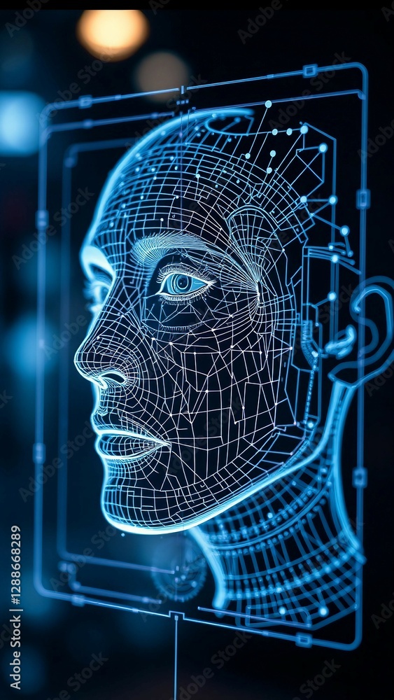 Aufkleber facial recognition system concept face recognition 3d scanning face id vector wireframe concept vert