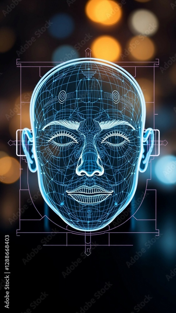Aufkleber facial recognition system concept face recognition 3d scanning face id vector wireframe concept vert