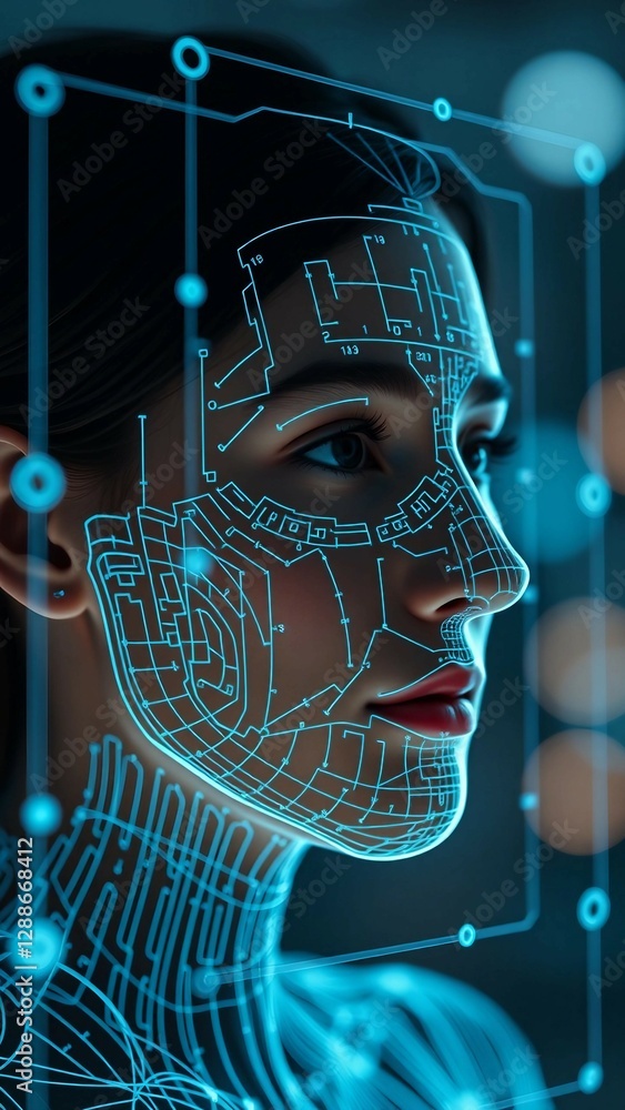 Aufkleber facial recognition system concept face recognition 3d scanning face id vector wireframe concept vert