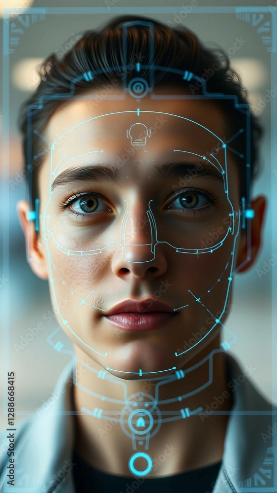 Aufkleber facial recognition system concept face recognition 3d scanning face id vector wireframe concept vert