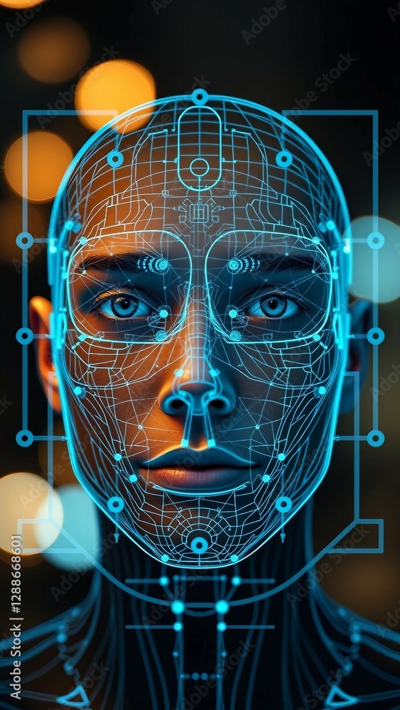 Aufkleber facial recognition system concept face recognition 3d scanning face id vector wireframe concept vert