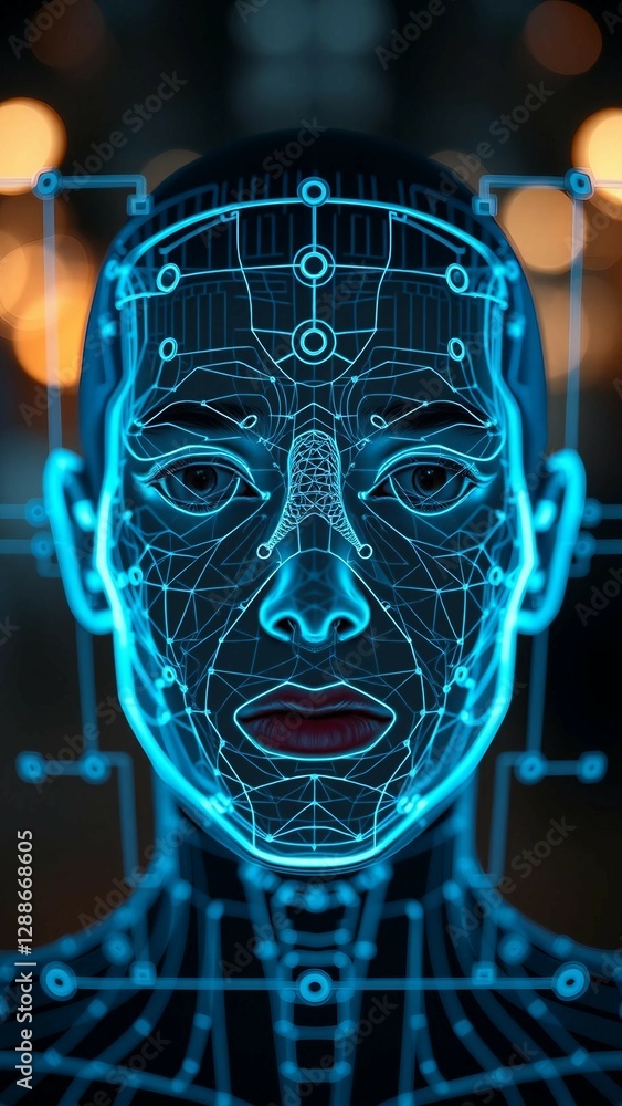 Aufkleber facial recognition system concept face recognition 3d scanning face id vector wireframe concept vert