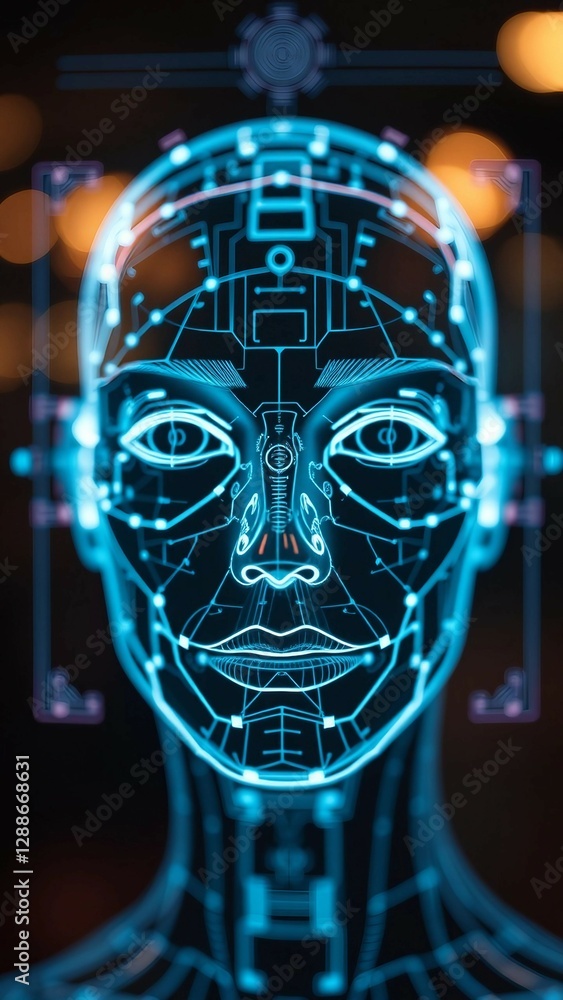 Aufkleber facial recognition system concept face recognition 3d scanning face id vector wireframe concept vert