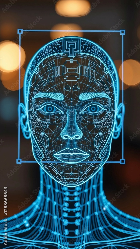Aufkleber facial recognition system concept face recognition 3d scanning face id vector wireframe concept vert
