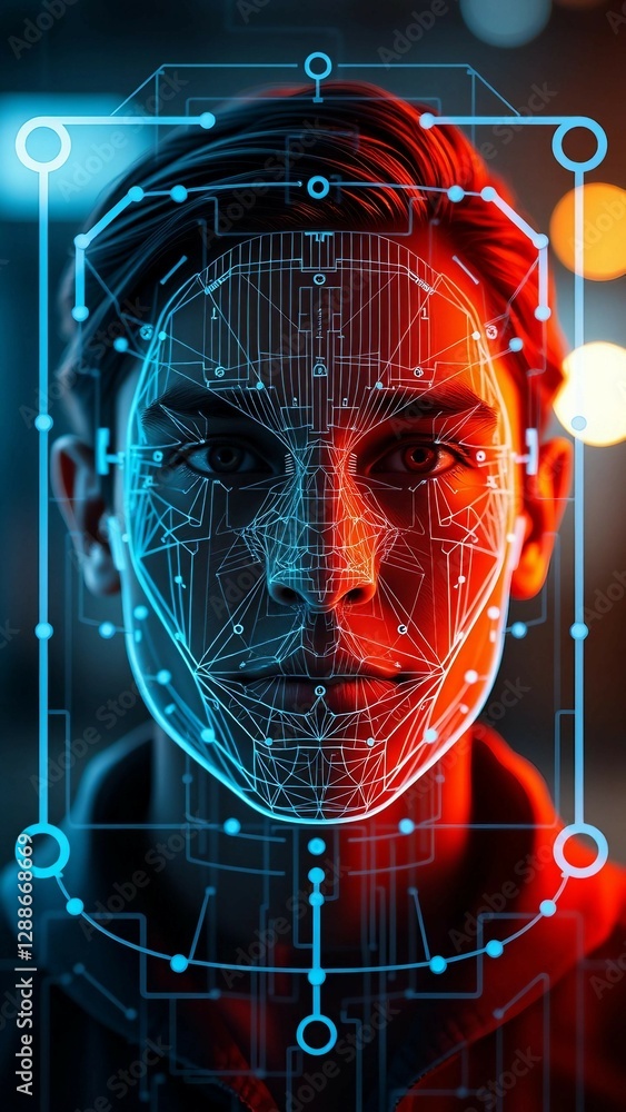 Aufkleber facial recognition system concept face recognition 3d scanning face id vector wireframe concept vert