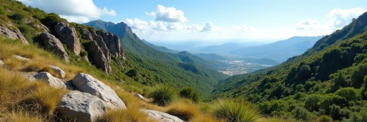 Obraz premium Rock formations and vegetation in Serra da Canastra, Minas Gerais, hill