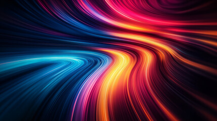 Fototapeta premium Vibrant flowing abstract waves with dynamic motion and neon colors in dark background