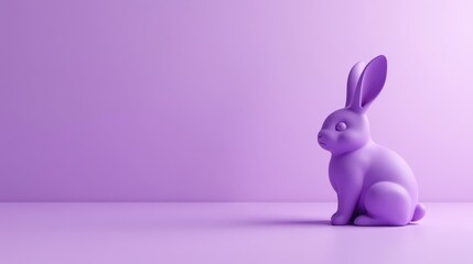 Fototapeta premium A Lavender Bunny Sitting on a Matching Lavender Surface in a Minimalist Studio Setting